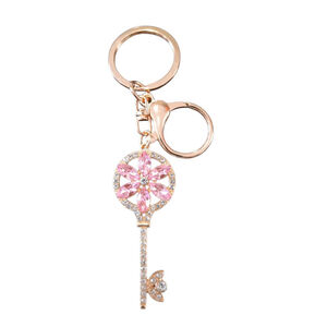 Skeleton Key Flower Keychain Purse Charm in Light Pink